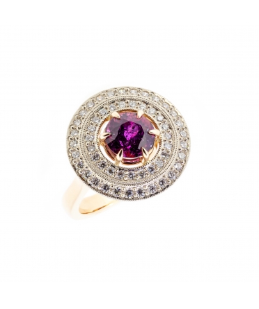 Gold ring with pink sapphire and diamonds - 2