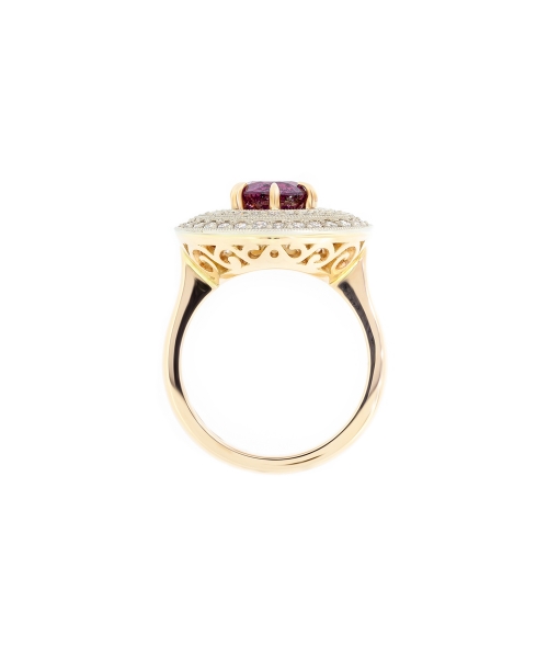 Gold ring with pink sapphire and diamonds - 3