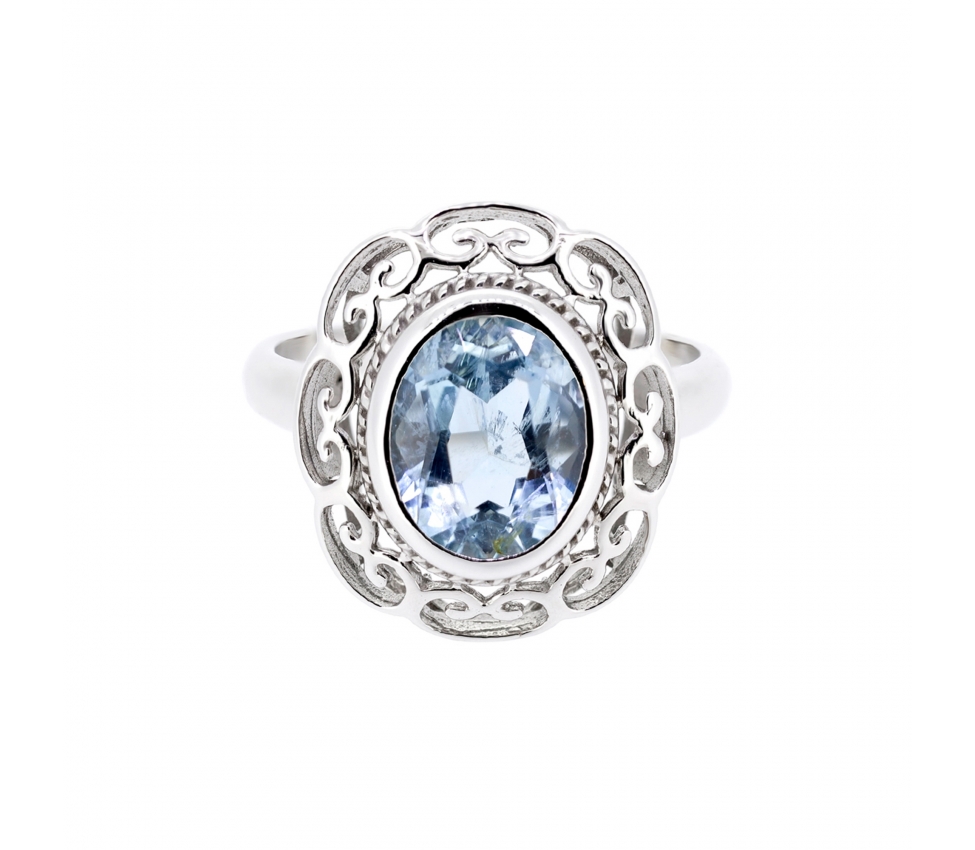 Gold aquamarine retro style ring - 1