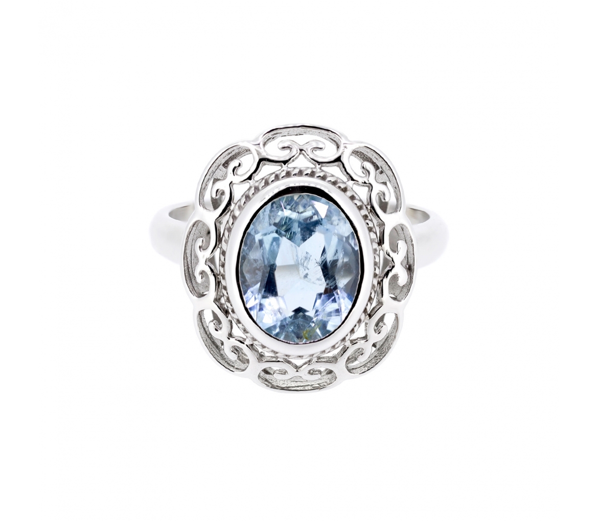 Gold aquamarine retro style ring - 1