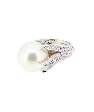 Gold ring with South Sea pearl and diamonds - 1