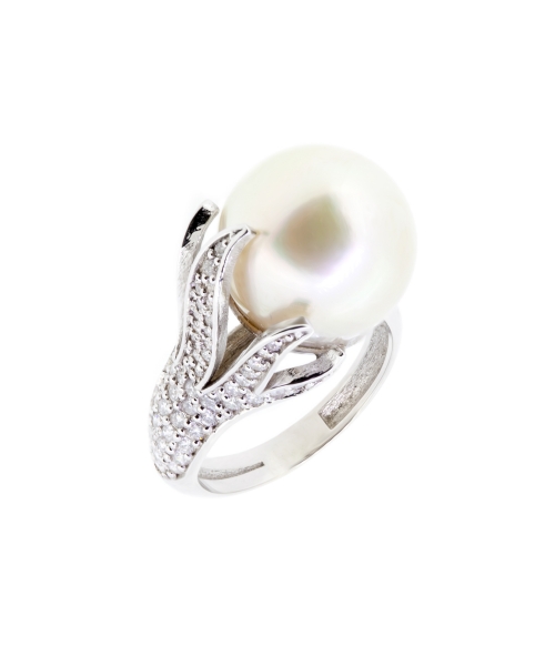 Gold ring with South Sea pearl and diamonds - 2