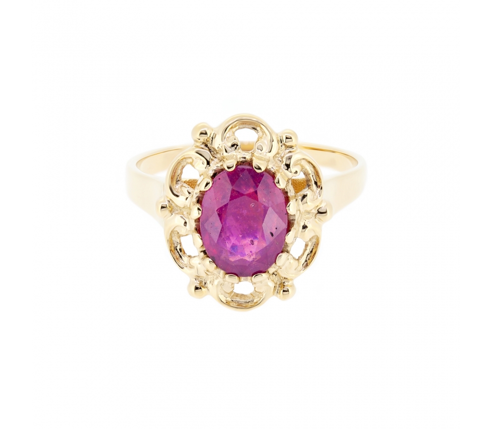 Gold ring in retro style with natural ruby - 1