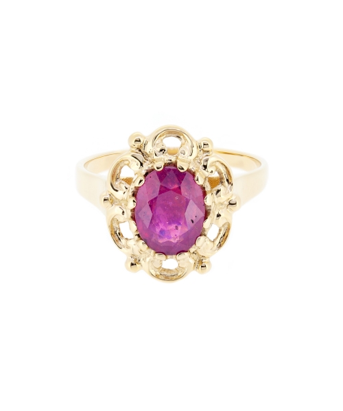 Gold ring in retro style with natural ruby - 1