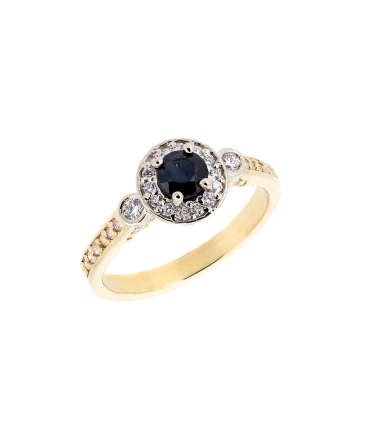 Gold ring with sapphire and diamond halo - 3