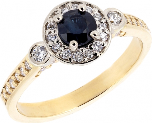 Gold ring with sapphire and diamond halo - 3