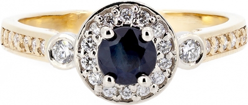 Gold ring with sapphire and diamond halo - 1