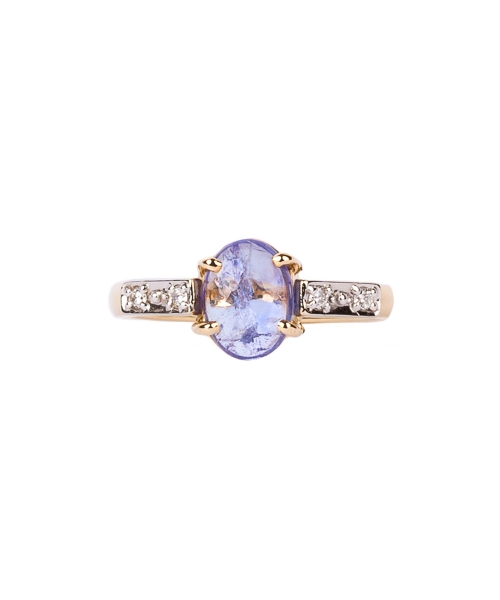 Gold signet ring with cabochone cut tanzanite and diamonds - 1