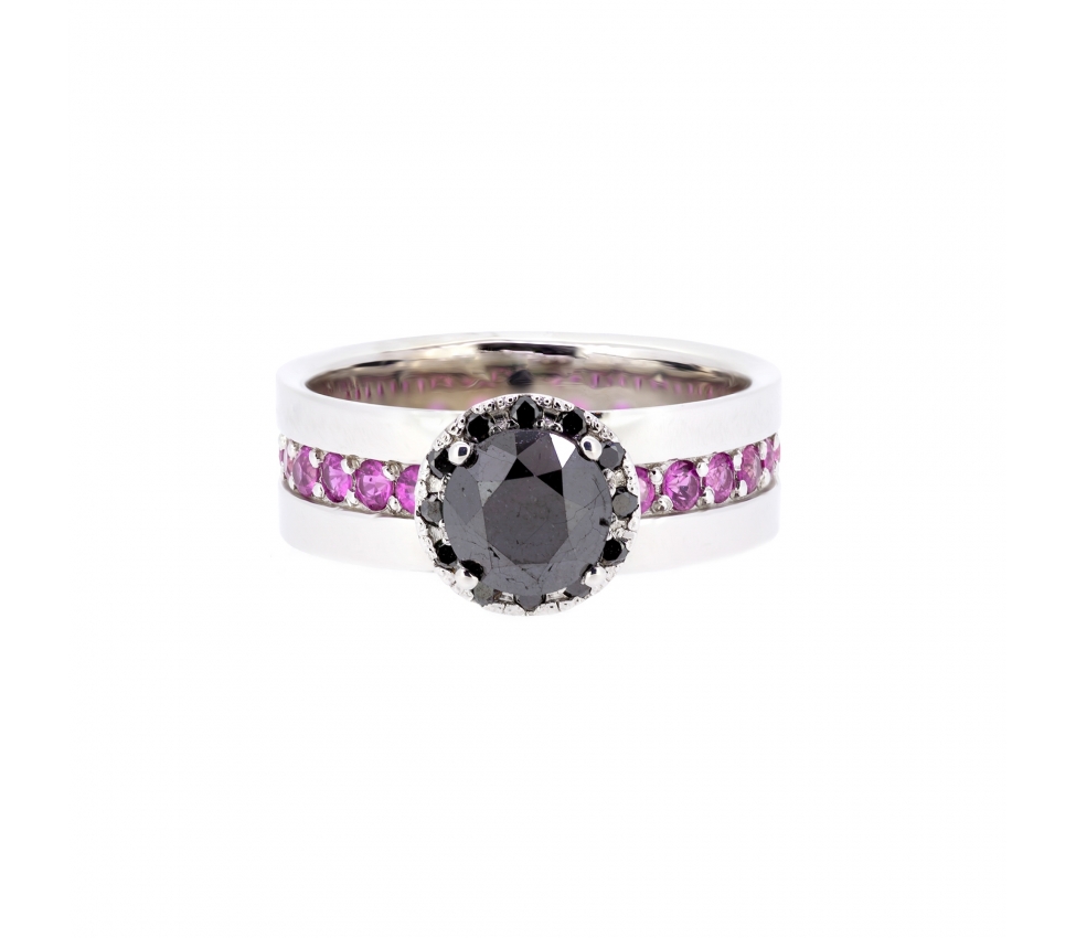 Black diamond and ruby ring - 1