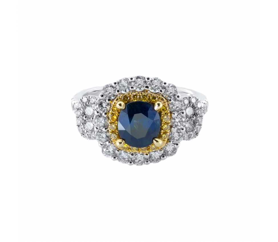 Gold sapphire and diamond ring - 1