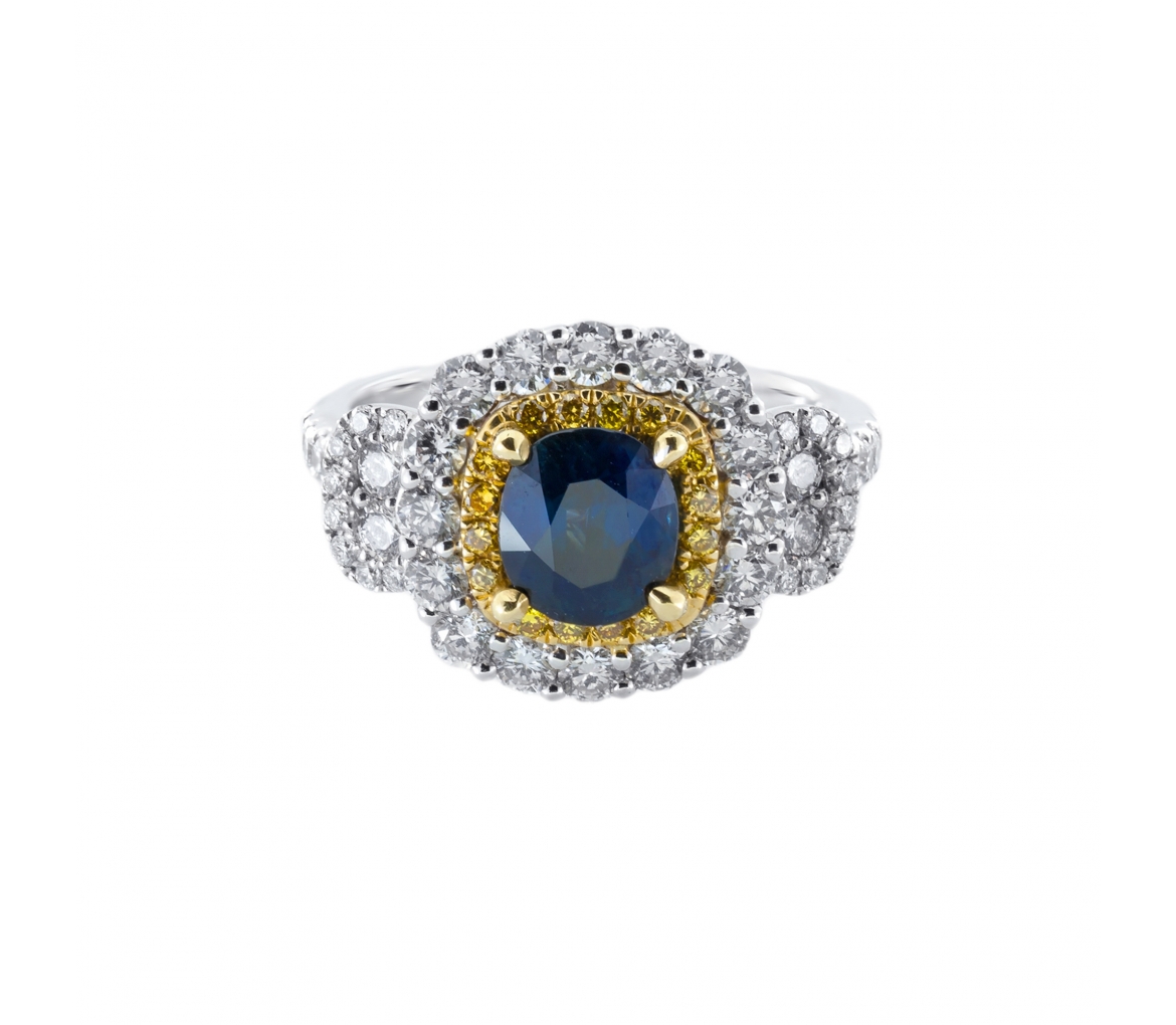 Gold sapphire and diamond ring - 1