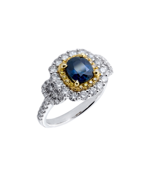 Gold sapphire and diamond ring - 2