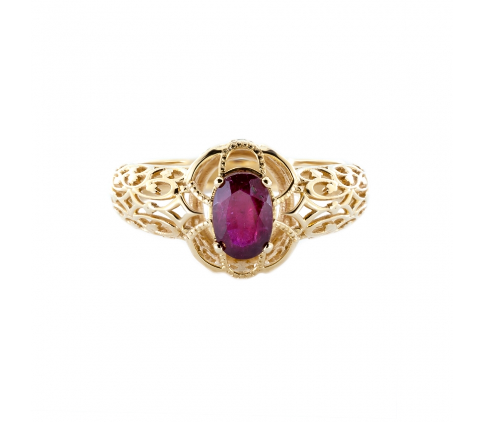 Gold retro style ruby ring - 1