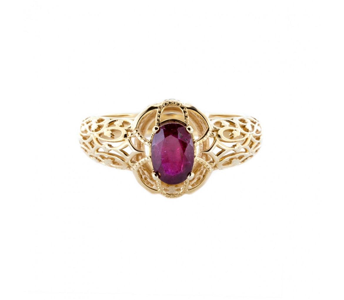 Gold retro style ruby ring - 1