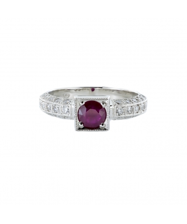 Platinum ruby and diamond ring - 1