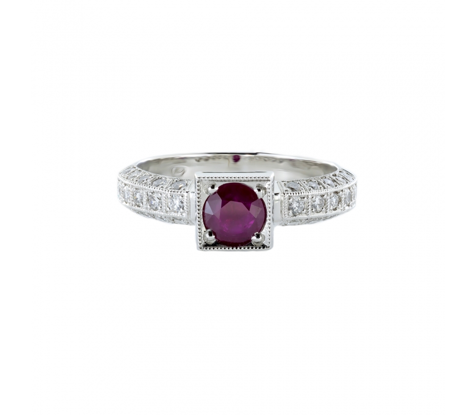 Platinum ruby and diamond ring - 1