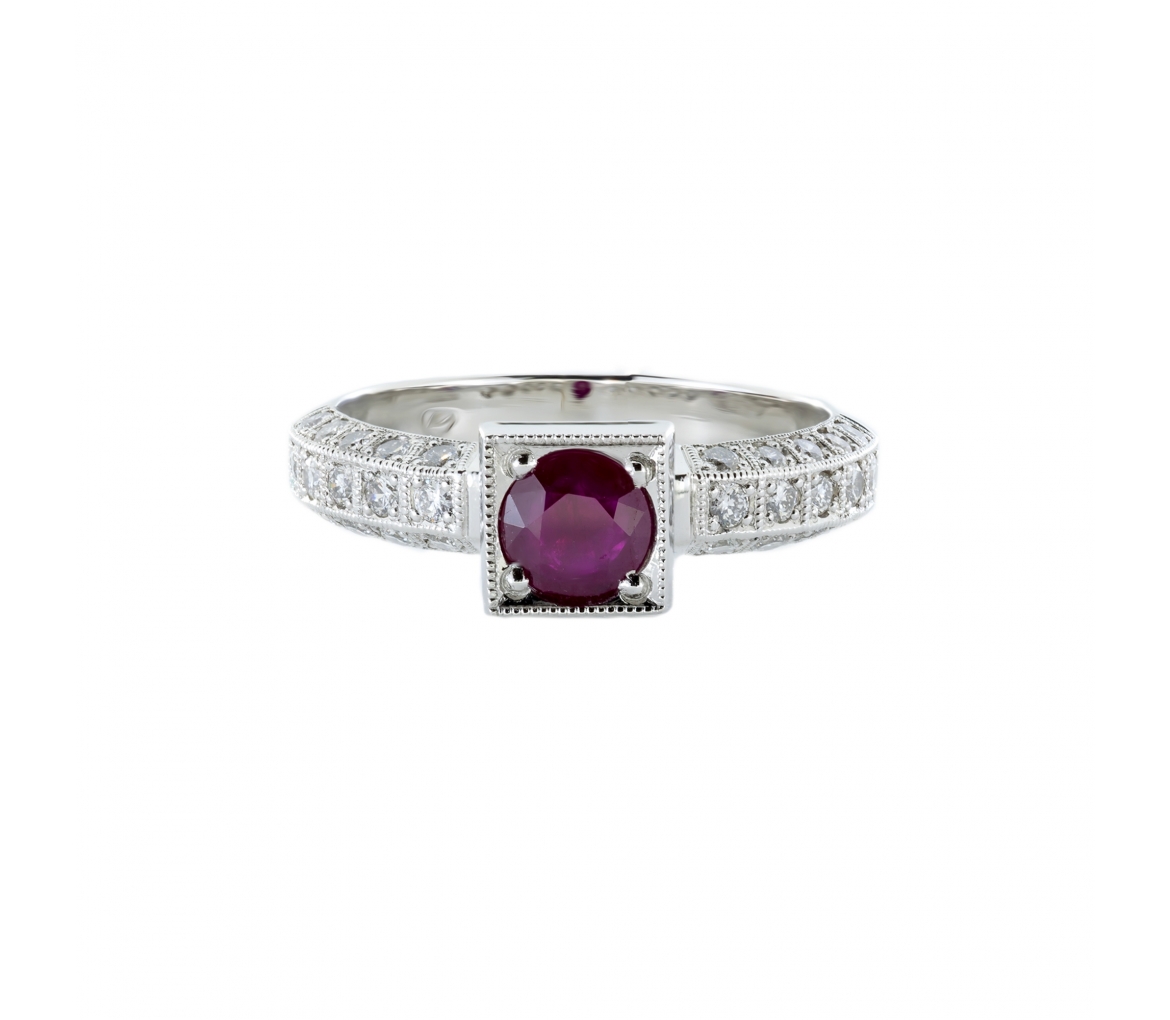 Platinum ruby and diamond ring - 1