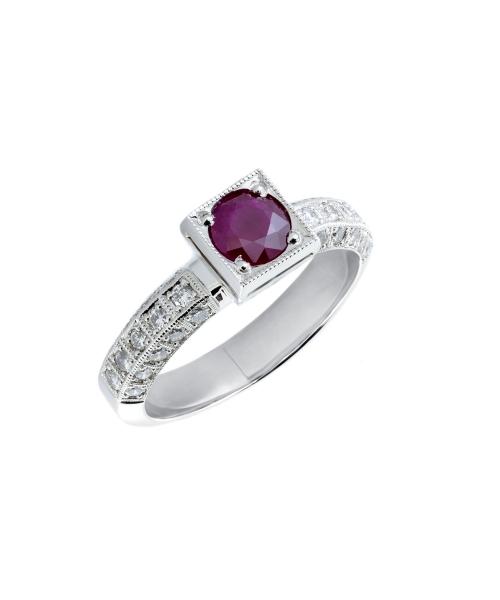 Platinum ruby and diamond ring - 2