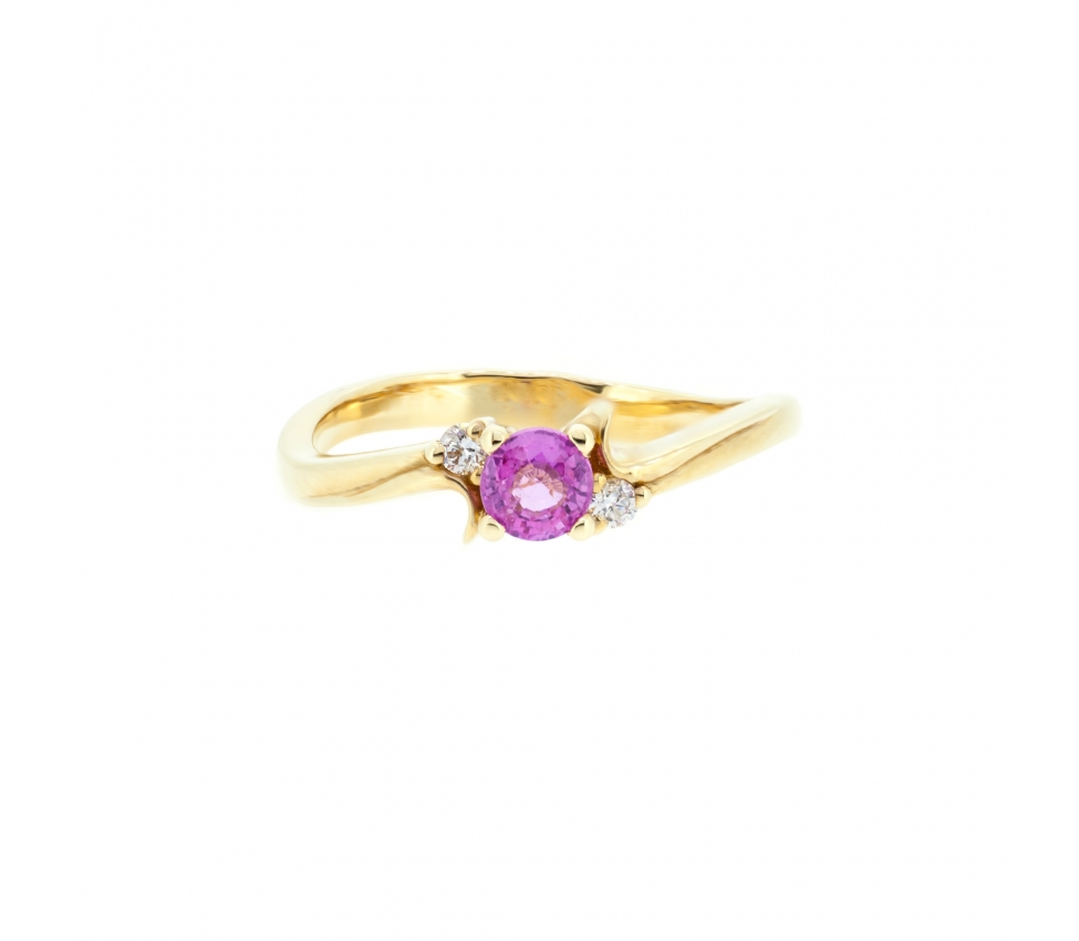 Gold engagement ring with pink sapphire and diamonds - 1