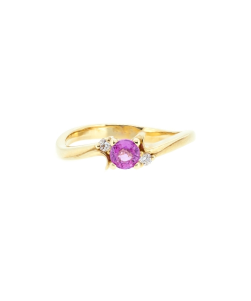 Gold engagement ring with pink sapphire and diamonds - 1