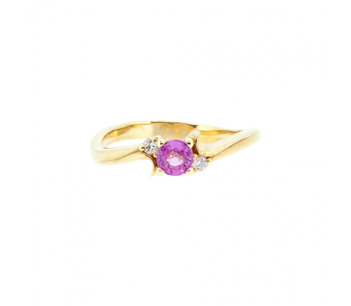 Gold engagement ring with pink sapphire and diamonds - 1