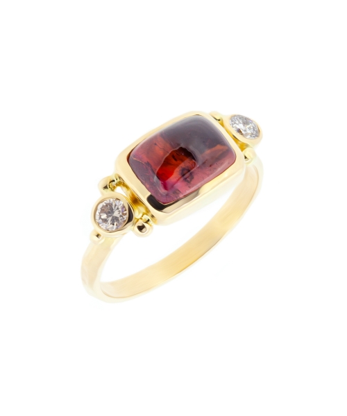 Retro style handcrafted tourmaline and diamond ring - 3