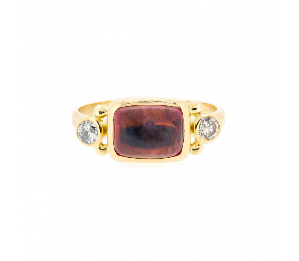 Retro style handcrafted tourmaline and diamond ring - 1