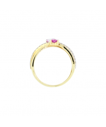 Gold interwoven ring with heart shaped pink sapphires and diamonds - 3