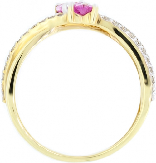 Gold interwoven ring with heart shaped pink sapphires and diamonds - 3