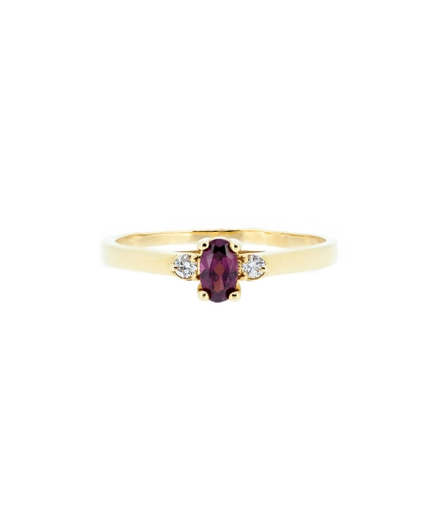 Gold engagement ring with garnet and diamonds - 1