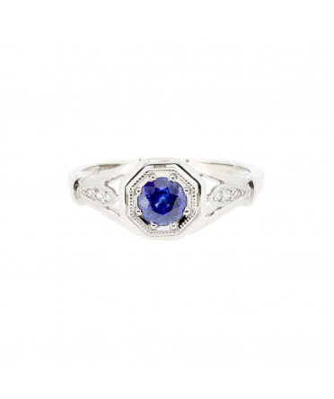 Retro style sapphire and diamond ring - 1