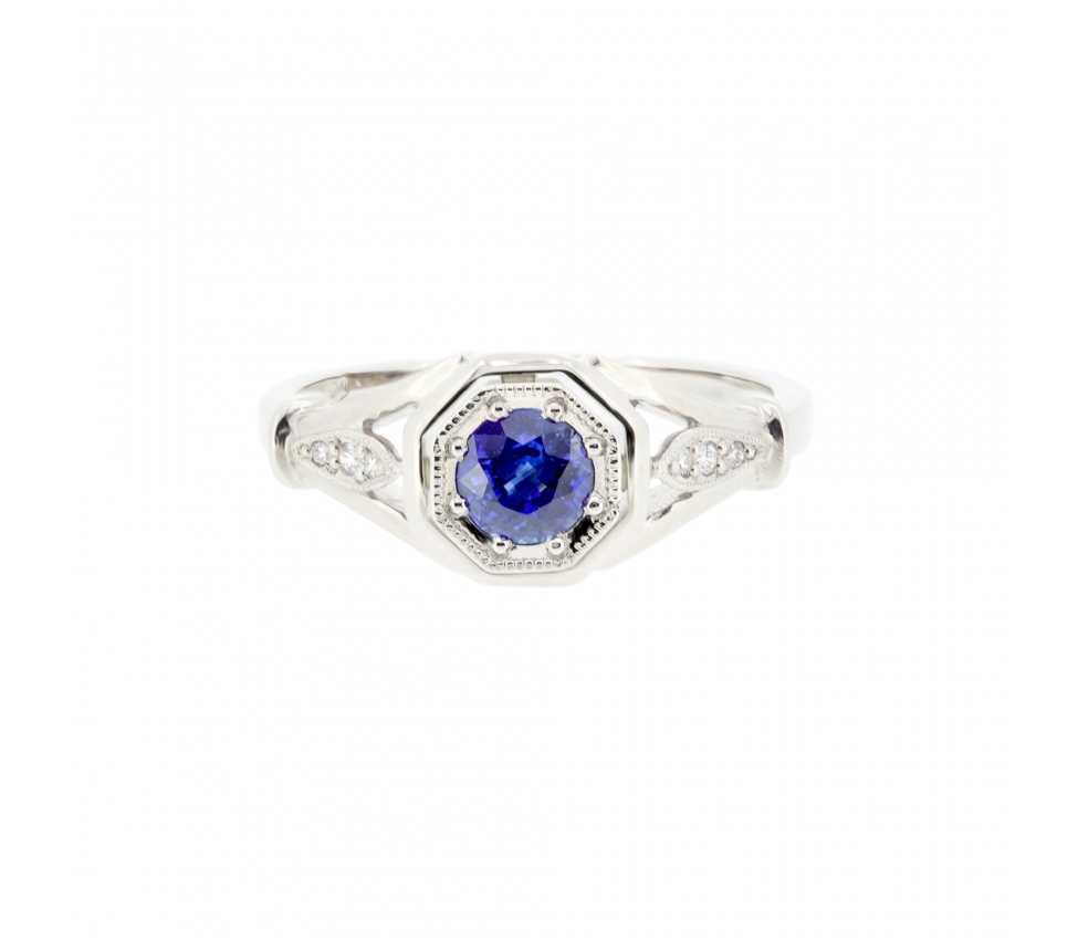 Retro style sapphire and diamond ring - 1