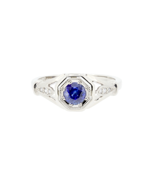 Retro style sapphire and diamond ring - 1