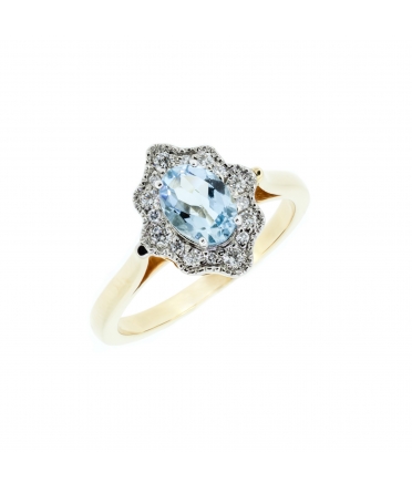 Gold retro style ring with aquamarine and diamonds - 2