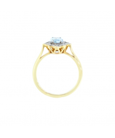 Gold retro style ring with aquamarine and diamonds - 3