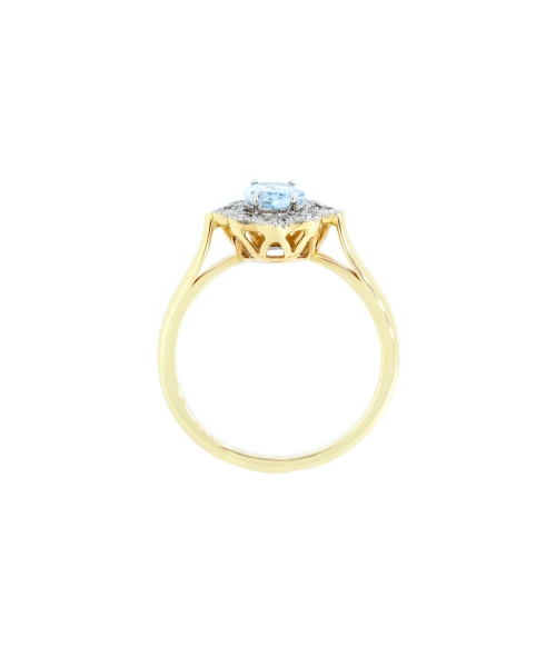 Gold retro style ring with aquamarine and diamonds - 3