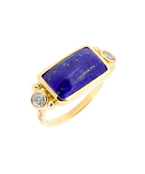 Retro style handcrafted Lapis lazuli and diamond ring - 3