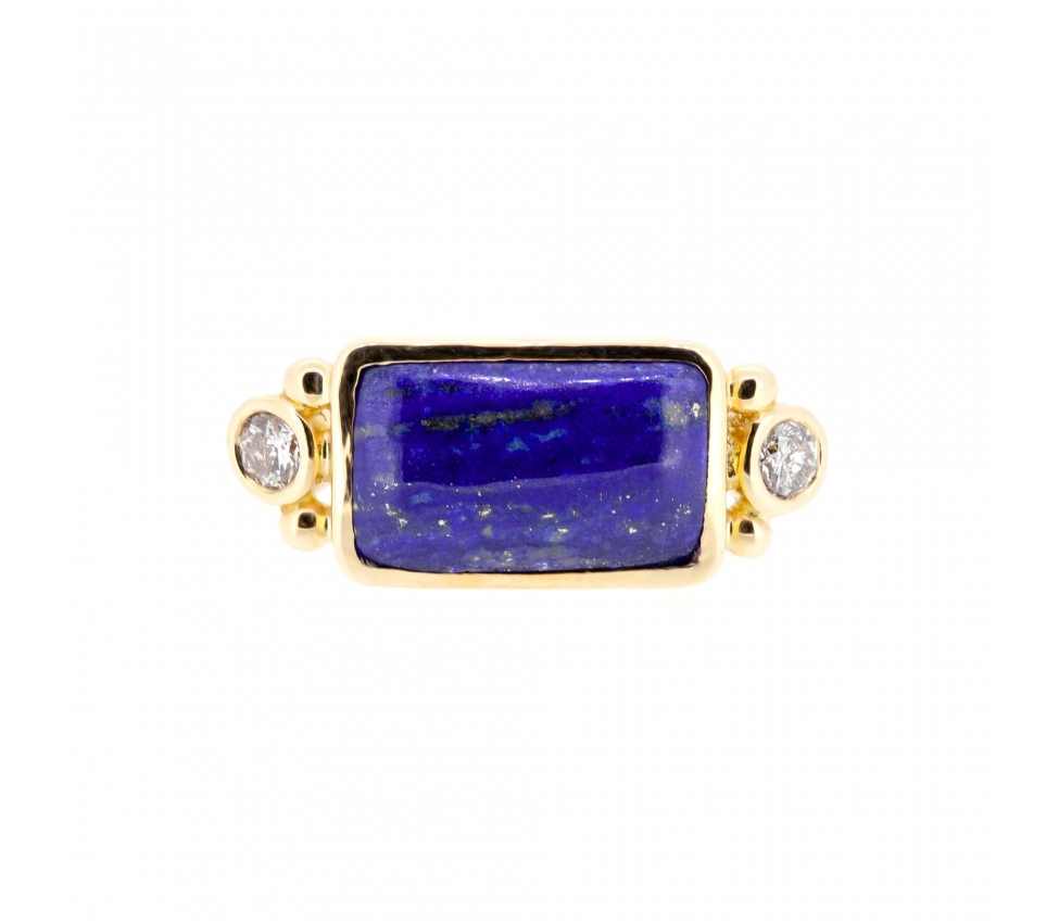 Retro style handcrafted Lapis lazuli and diamond ring - 1