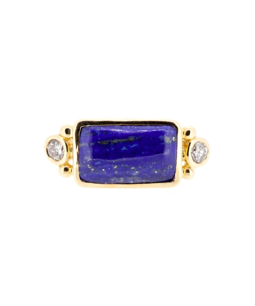 Retro style handcrafted Lapis lazuli and diamond ring - 1