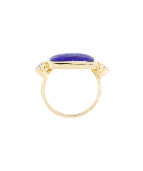 Retro style handcrafted Lapis lazuli and diamond ring - 5