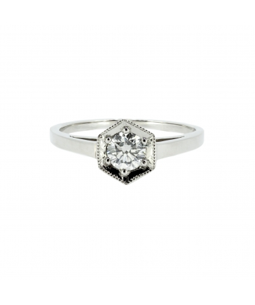 Platinum retro style 0,50 ct engagement ring - 1