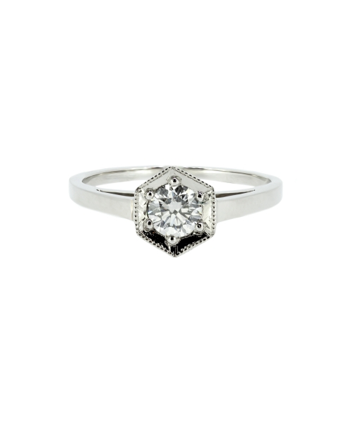 Platinum retro style 0,50 ct engagement ring - 1