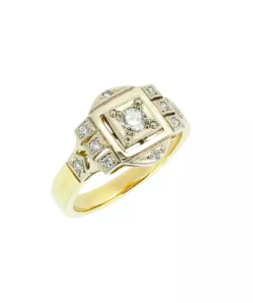 Gold diamond retro style ring - 2