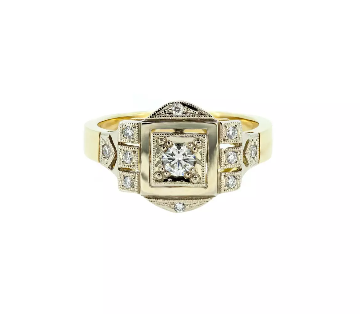 Gold diamond retro style ring - 1