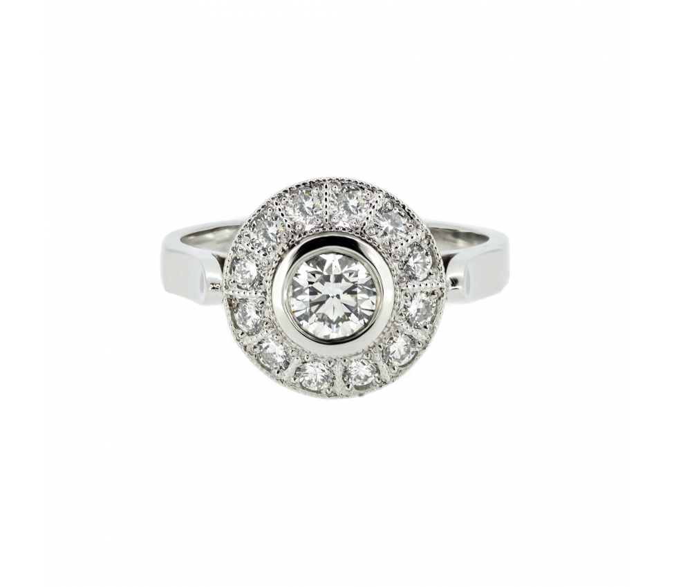 Platinum diamond retro style ring - 1