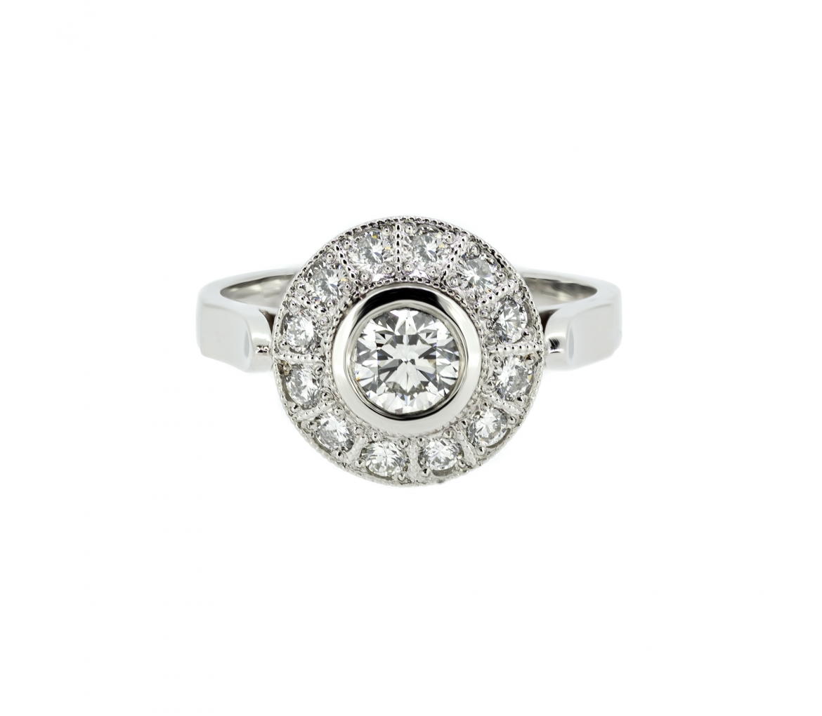 Platinum diamond retro style ring - 1