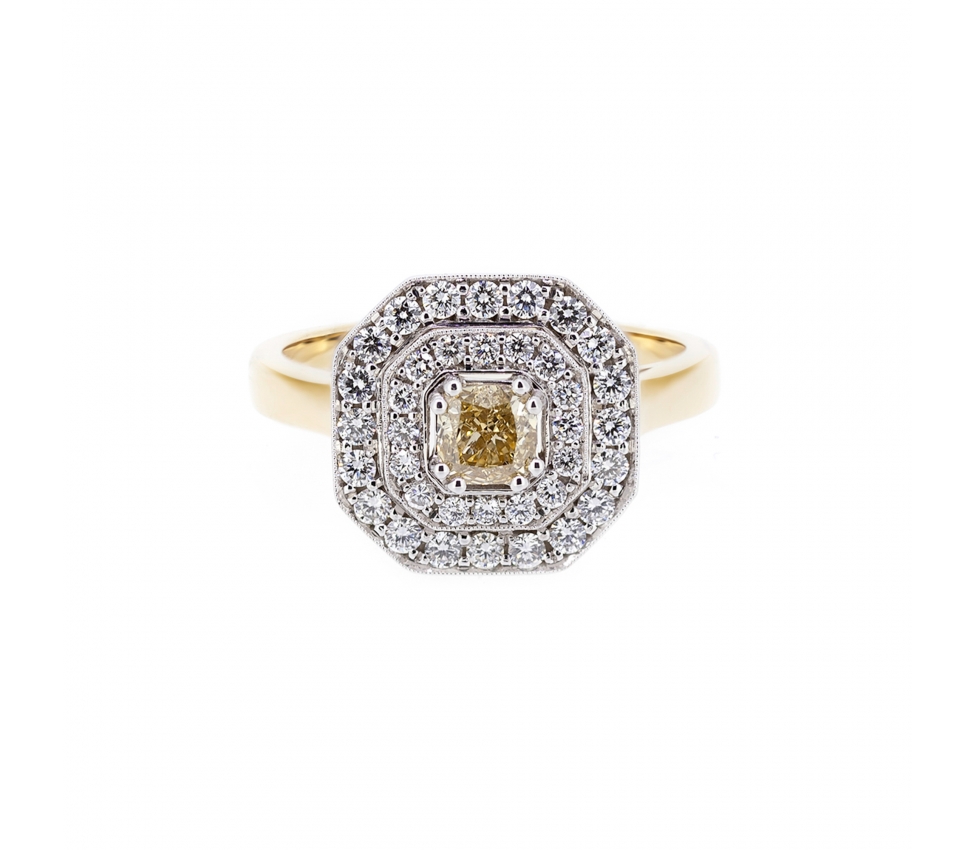 Fancy yellow diamond ring - 1