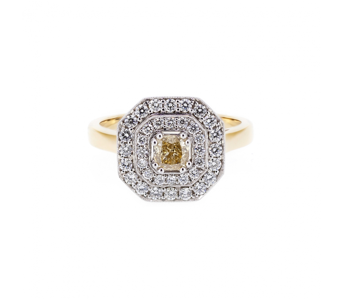 Fancy yellow diamond ring - 1