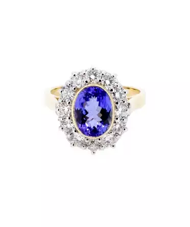 Gold ring with oval tanzanite and diamonds - 1