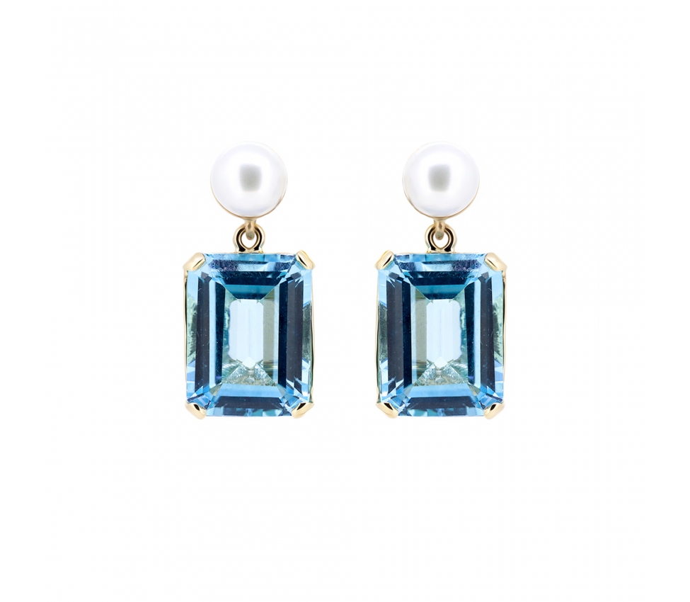 Swiss Blue topaz and pearl earrings - 1